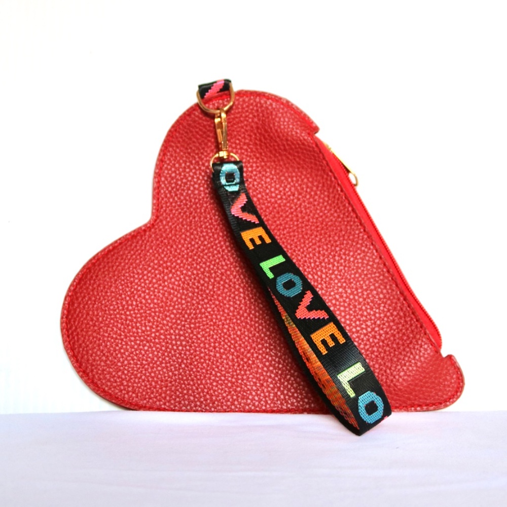 Red Heart Faux Leather Wristlet Purse Love Valentines